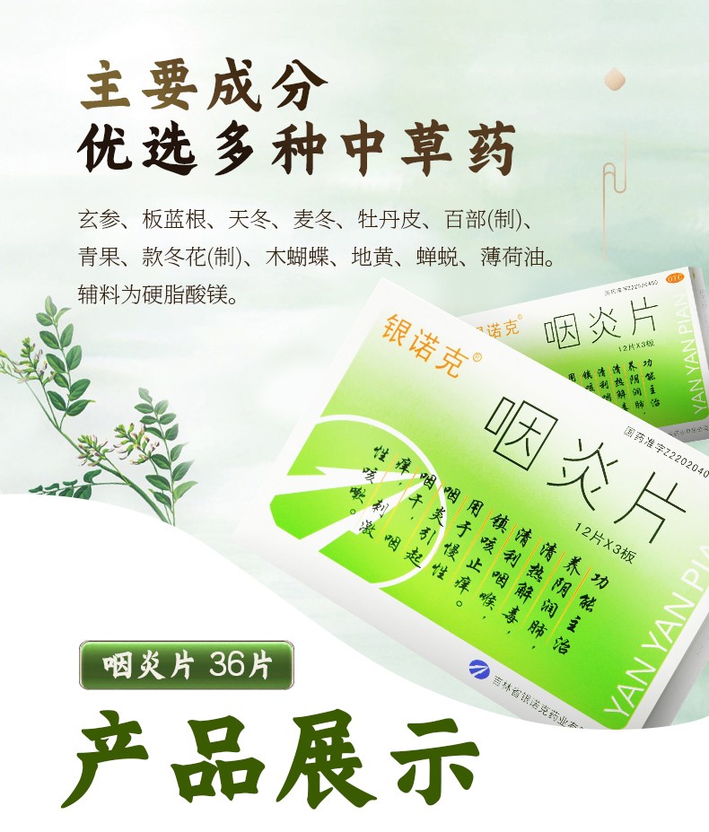 银诺克 咽炎片 12片*3板/盒7