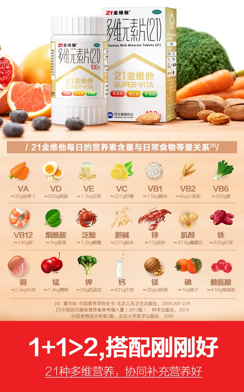 21金维他 多维元素片 100片/瓶 6